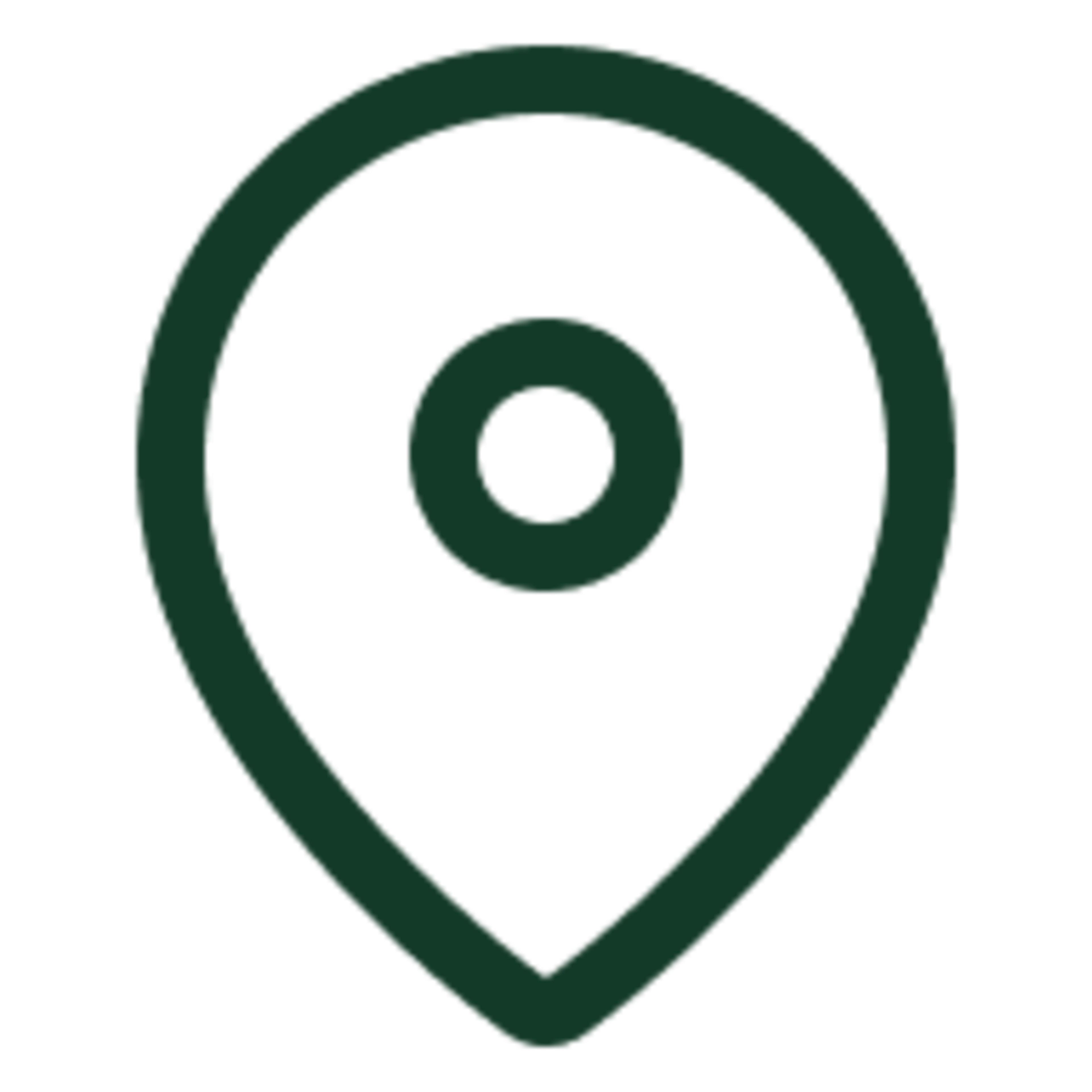 Dark green location pin map marker icon with a circular center on a white background.