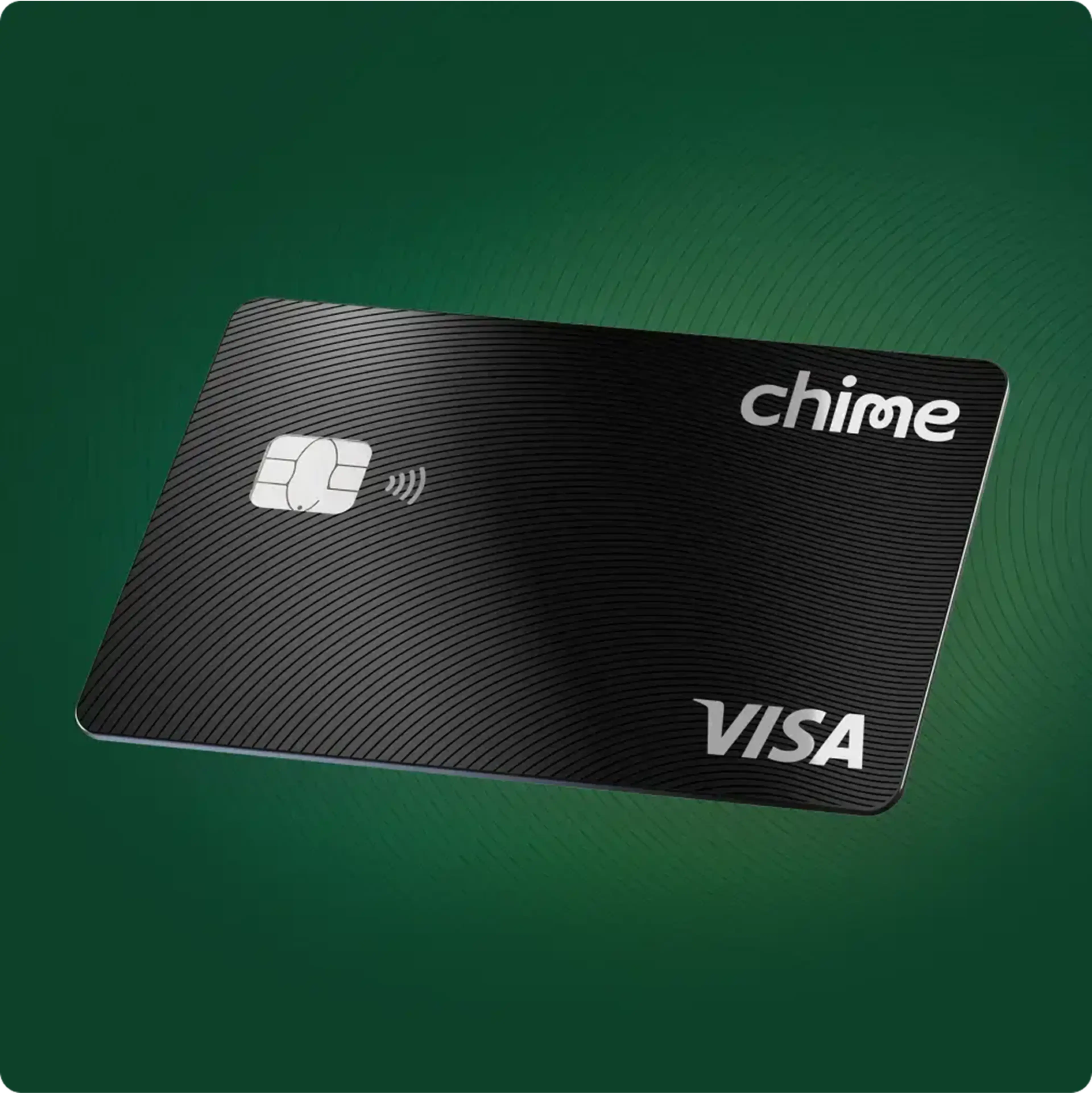 homepage chime card media copy, visa black chime card on dark green background