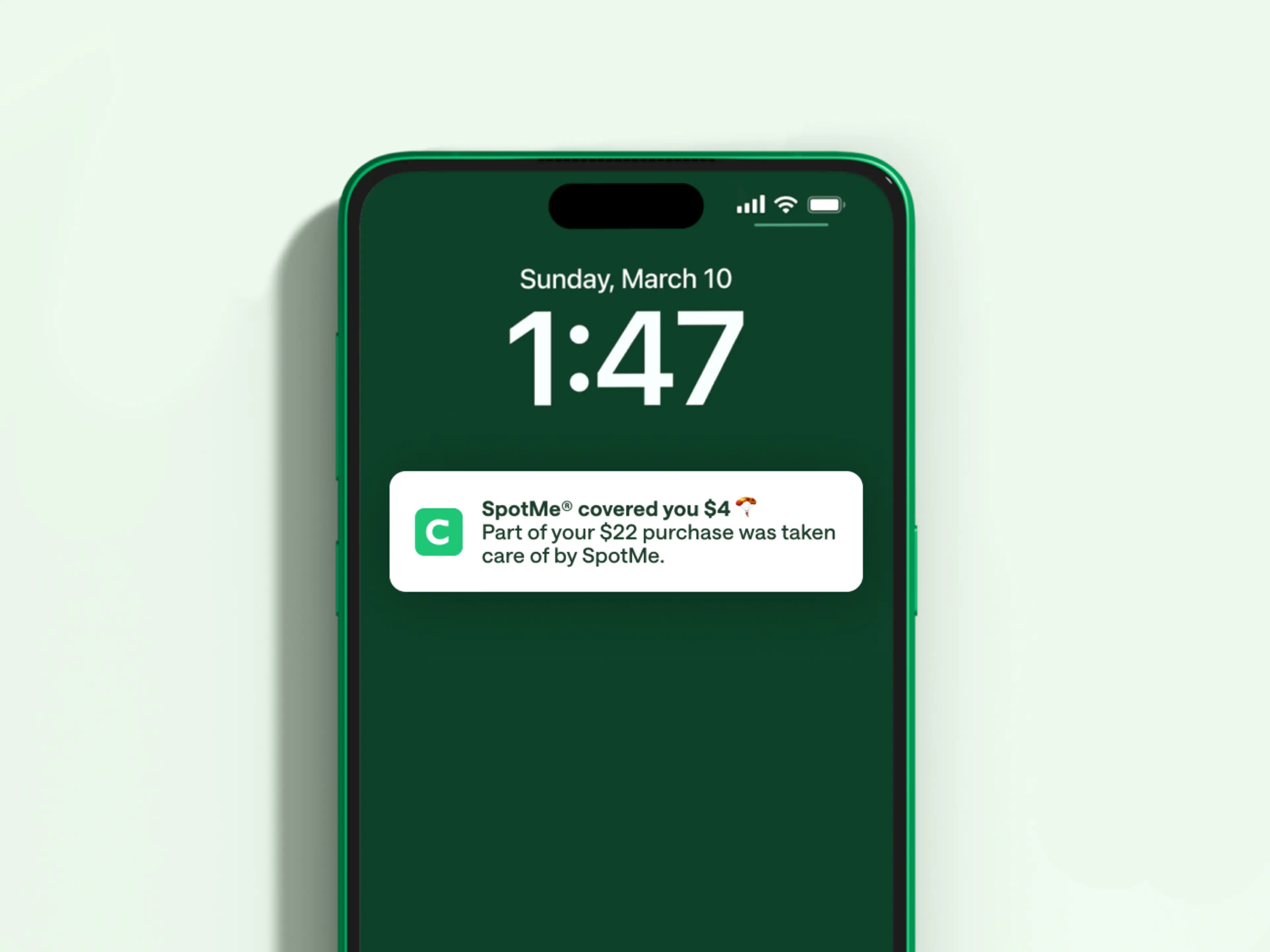 Chime SpotMe alert on phone screen notification covering $4.