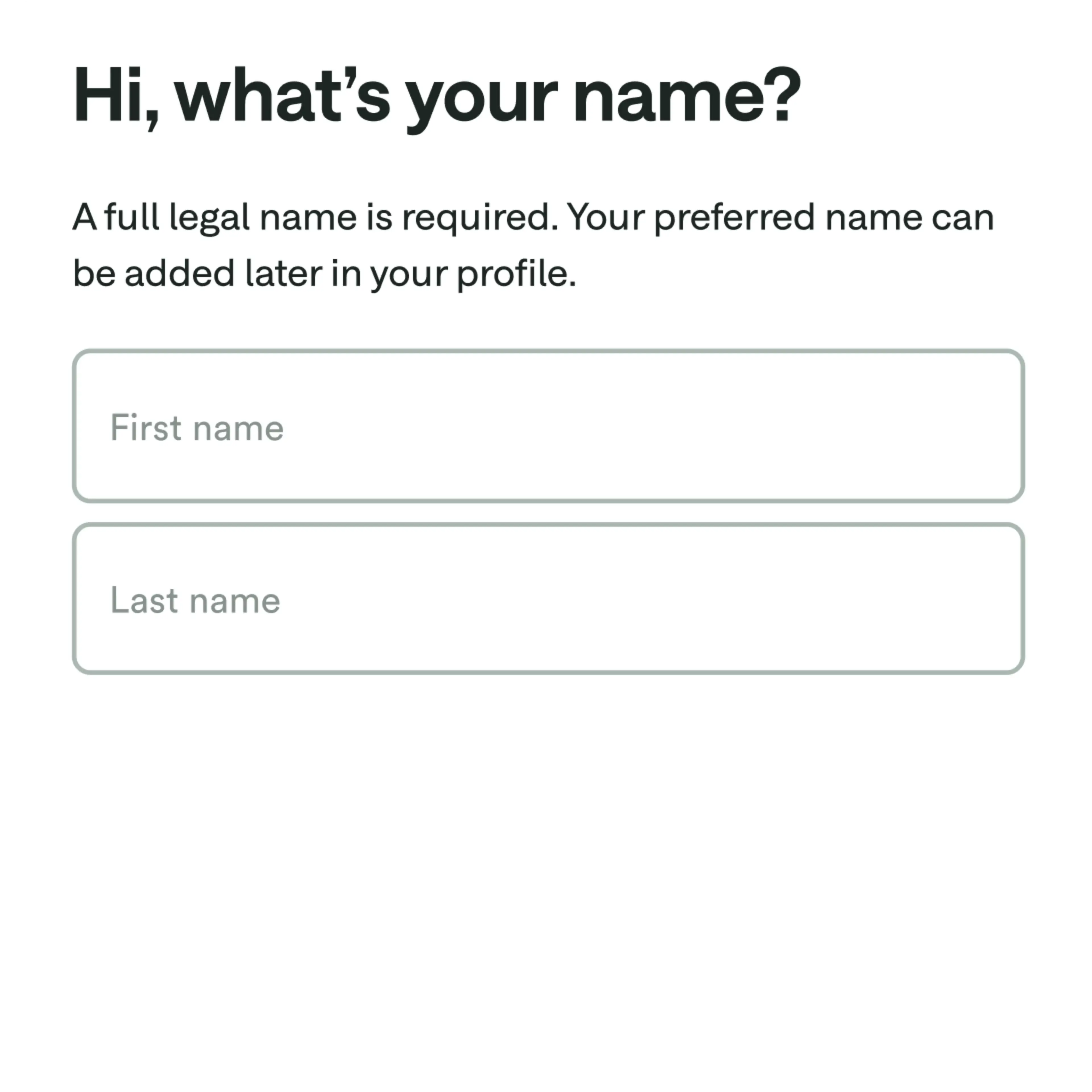 Hi what's your name? Enrollment step screenshot