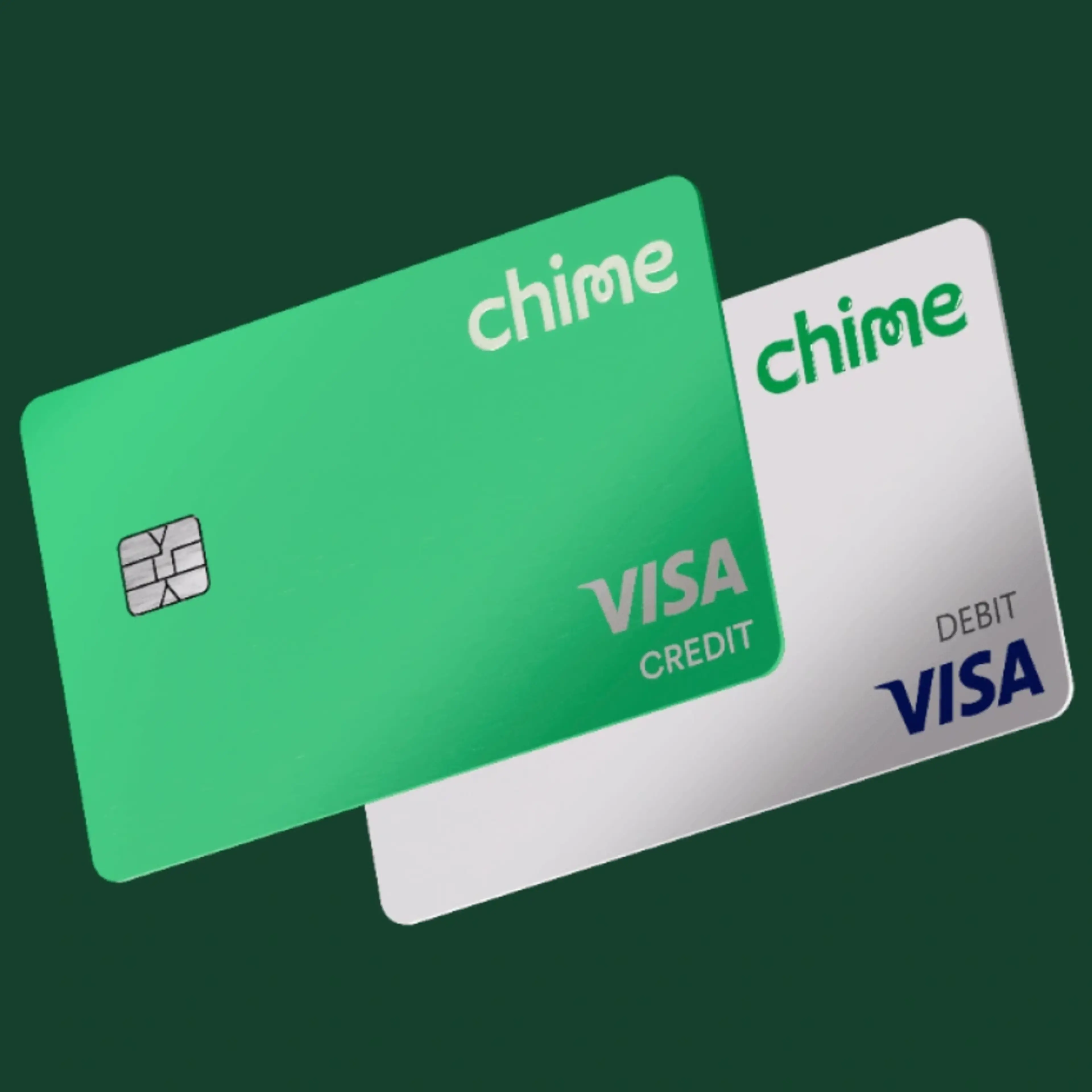 Chime® Credit Builder Visa® Credit Cards in green and white colors.