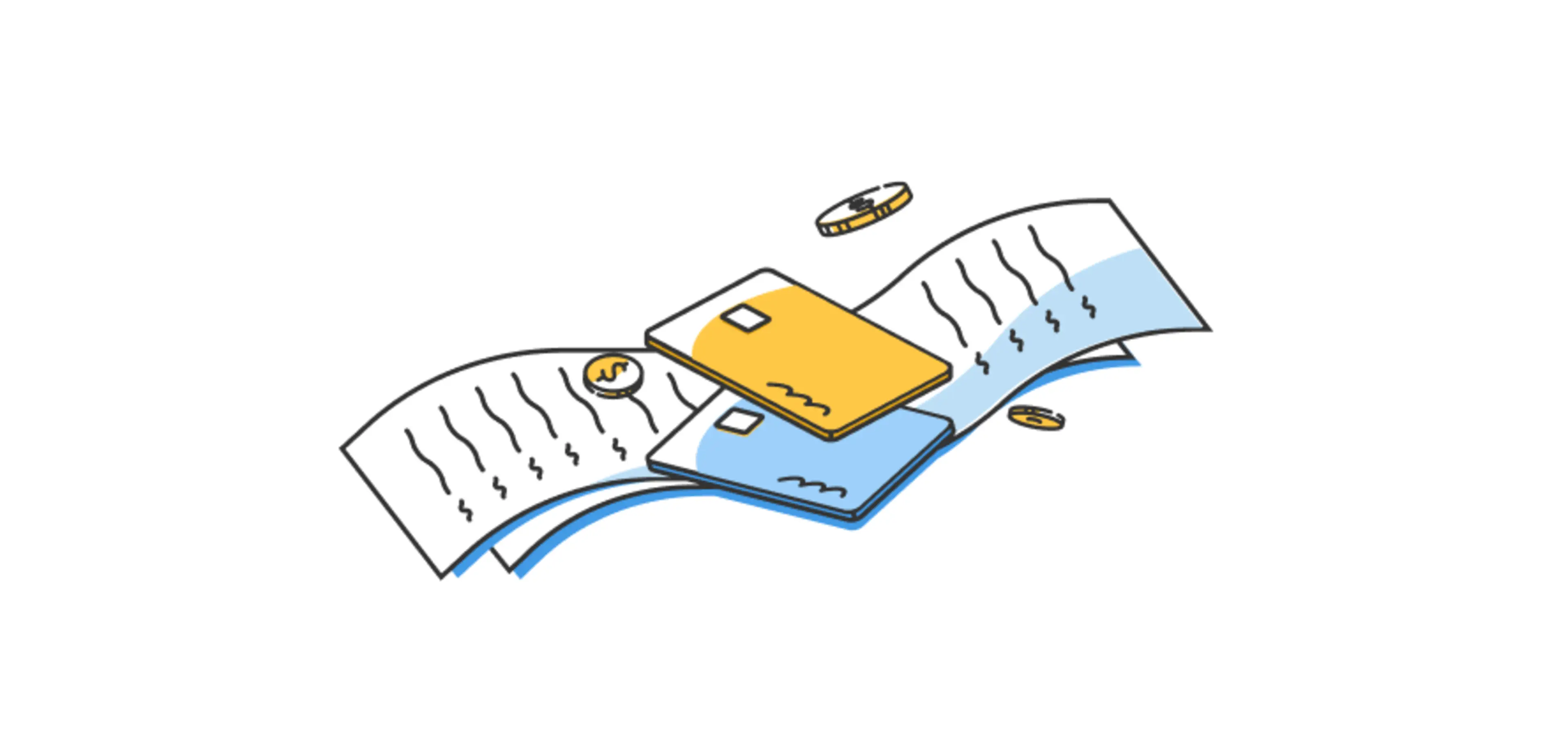 An illustration of cards on top of receipts.