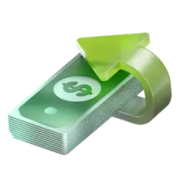 A stack of dollar bills with an arrow.