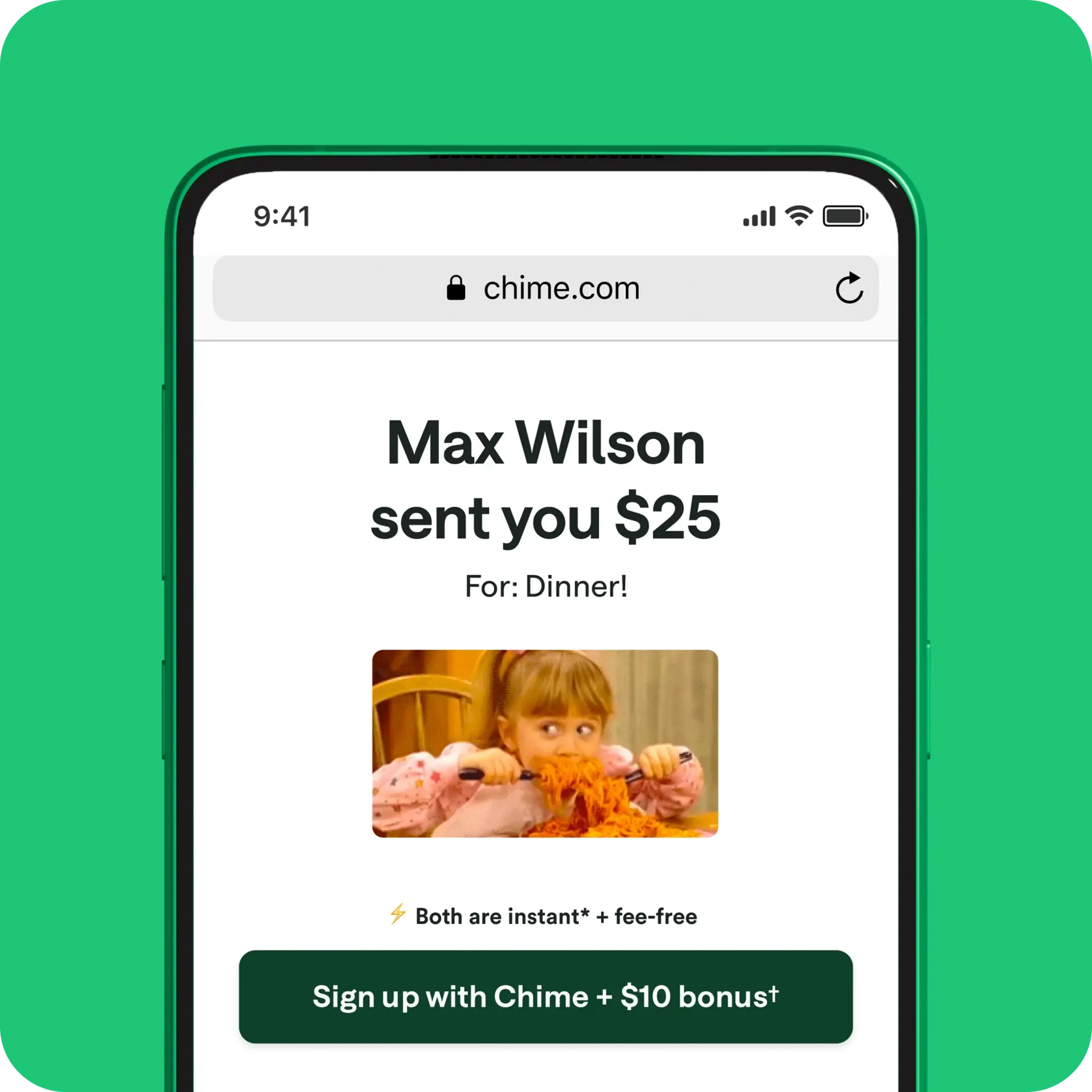 A screen showing Max Wilson sent you money using Chime.
